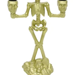 Party City Light-Up Gold Skeleton Plastic Candelabra, 6.3In X 14In| Skeletons