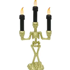 Party City Light-Up Gold Skeleton Plastic Candelabra, 6.3In X 14In| Boneyard Glam