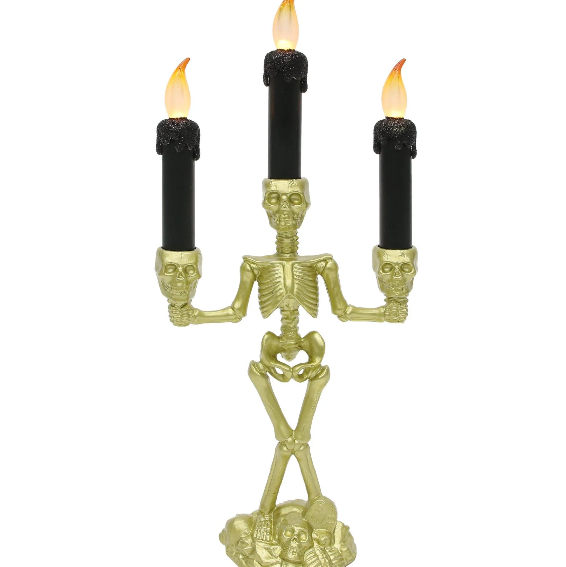 Party City Light-Up Gold Skeleton Plastic Candelabra, 6.3In X 14In| Boneyard Glam