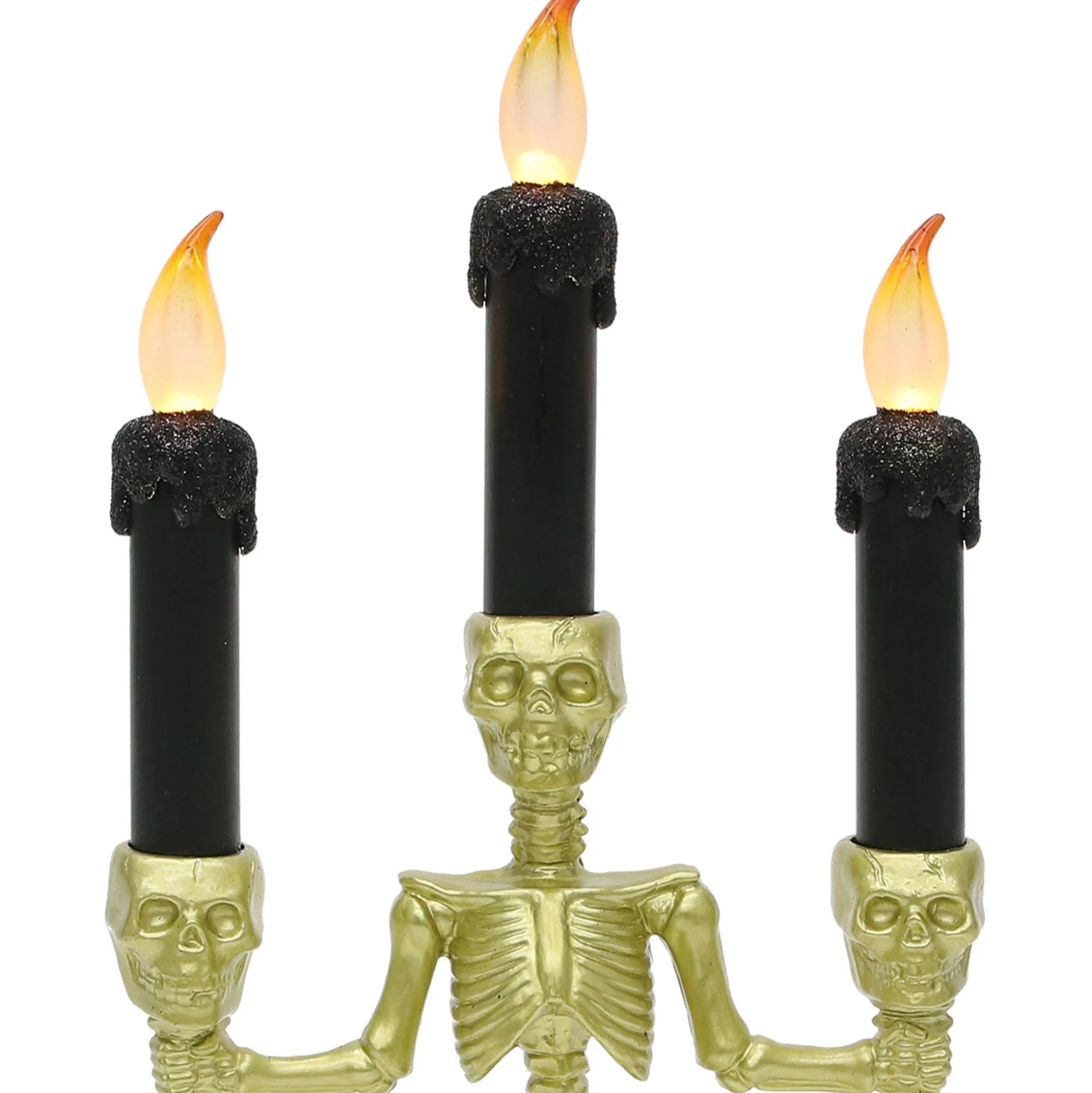Party City Light-Up Gold Skeleton Plastic Candelabra, 6.3In X 14In| Boneyard Glam
