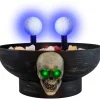 Party City Light-Up Motion-Activated Electrode Skull Halloween Plastic Candy Bowl With Sounds, 8.5In X 7In| Wicked Haunting