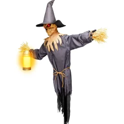 Party City Light-Up Motion-Activated Scarecrow & Lantern Plastic & Fabric Yard Stake With Sounds, 7.8Ft| Animatronics