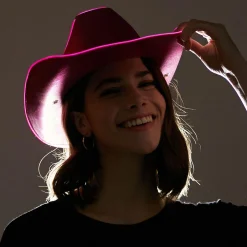 Outlet Light-Up Neon Pink Fabric Cowboy Hat Cowboy