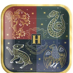 Party City Metallic Hogwarts United Square Paper Lunch Plates, 9In, 8Ct - Harry Potter| Harry Potter Hogwarts