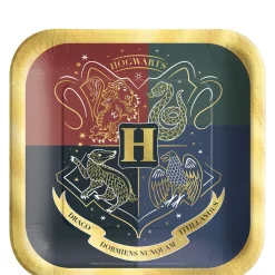 Party City Metallic Hogwarts United Square Paper Dessert Plates, 7In, 8Ct - Harry Potter| Harry Potter Hogwarts