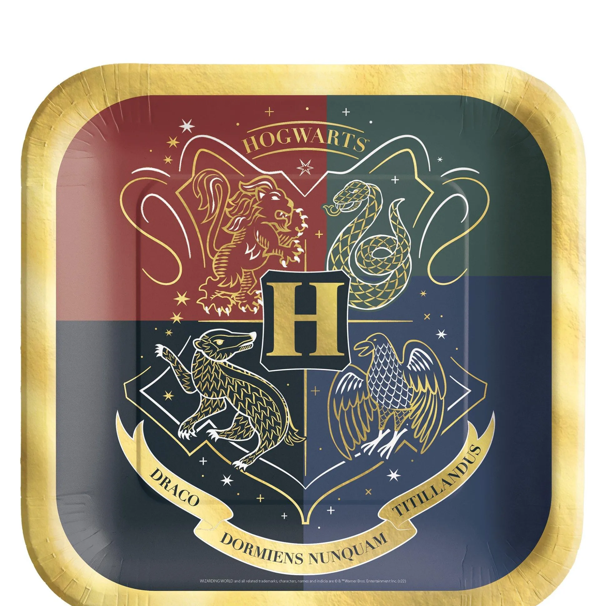 Party City Metallic Hogwarts United Square Paper Dessert Plates, 7In, 8Ct - Harry Potter| Harry Potter Hogwarts