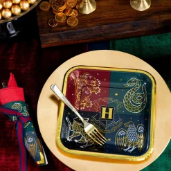 Party City Metallic Hogwarts United Square Paper Dessert Plates, 7In, 8Ct - Harry Potter| Harry Potter Hogwarts