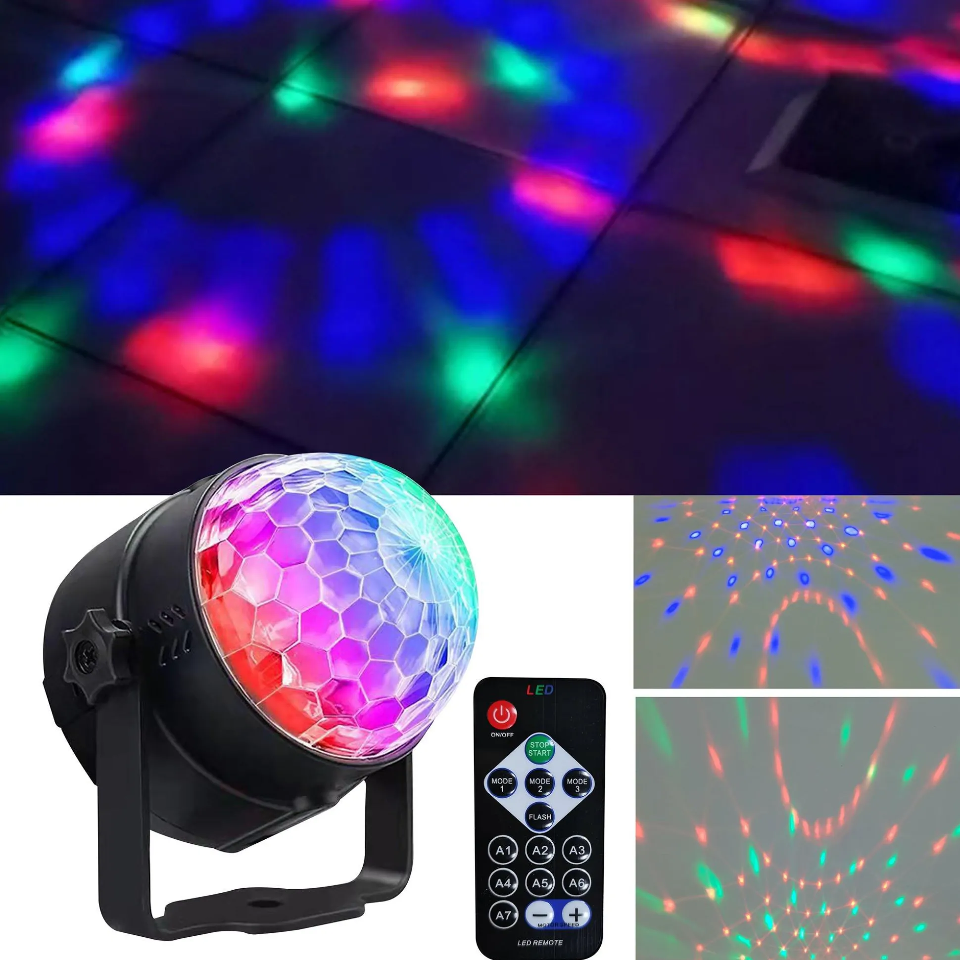 Party City Multicolor Led Disco Projector With Remote| Strobe Lights & Black Lights