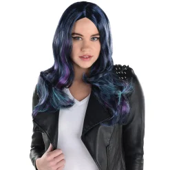 New Navy Blue, Purple & Turquoise Oil Slick Curly Wig, 20In Wigs