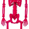 Party City Neon Pink Black Light Reactive Flocked Skeleton Hanging Decoration, 36In| Window & Wall Décor