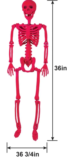 Party City Neon Pink Black Light Reactive Flocked Skeleton Hanging Decoration, 36In| Window & Wall Décor
