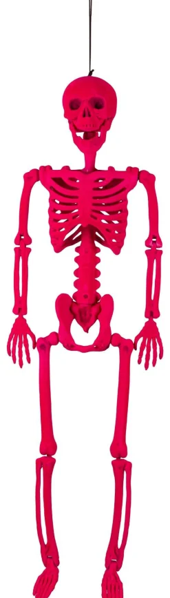 Party City Neon Pink Black Light Reactive Flocked Skeleton Hanging Decoration, 36In| Boneyard Glam