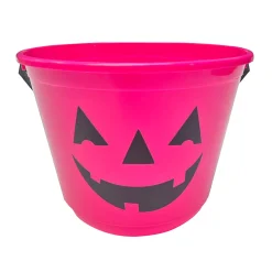 Party City Neon Pink Black Light Reactive Plastic Pumpkin Bucket, 8.5In X 7In| Trick-Or-Treat Bags & Buckets