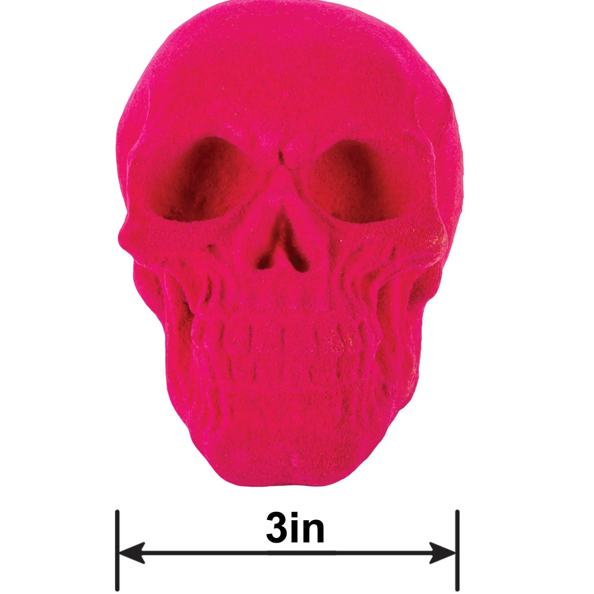 Party City Neon Pink Black Light Reactive Flocked Skull Decoration, 3.46In| Boneyard Glam