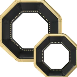 Party City Octoganal Premium Paper Dinner (10.25In) & Dessert (7.5In) Plates With Gold Border, 20Ct| The Nightmare Before Christmas