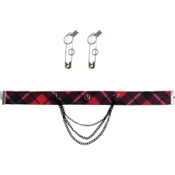 Cheap Plaid Punk Jewelry Set, 3Pc Jewelry