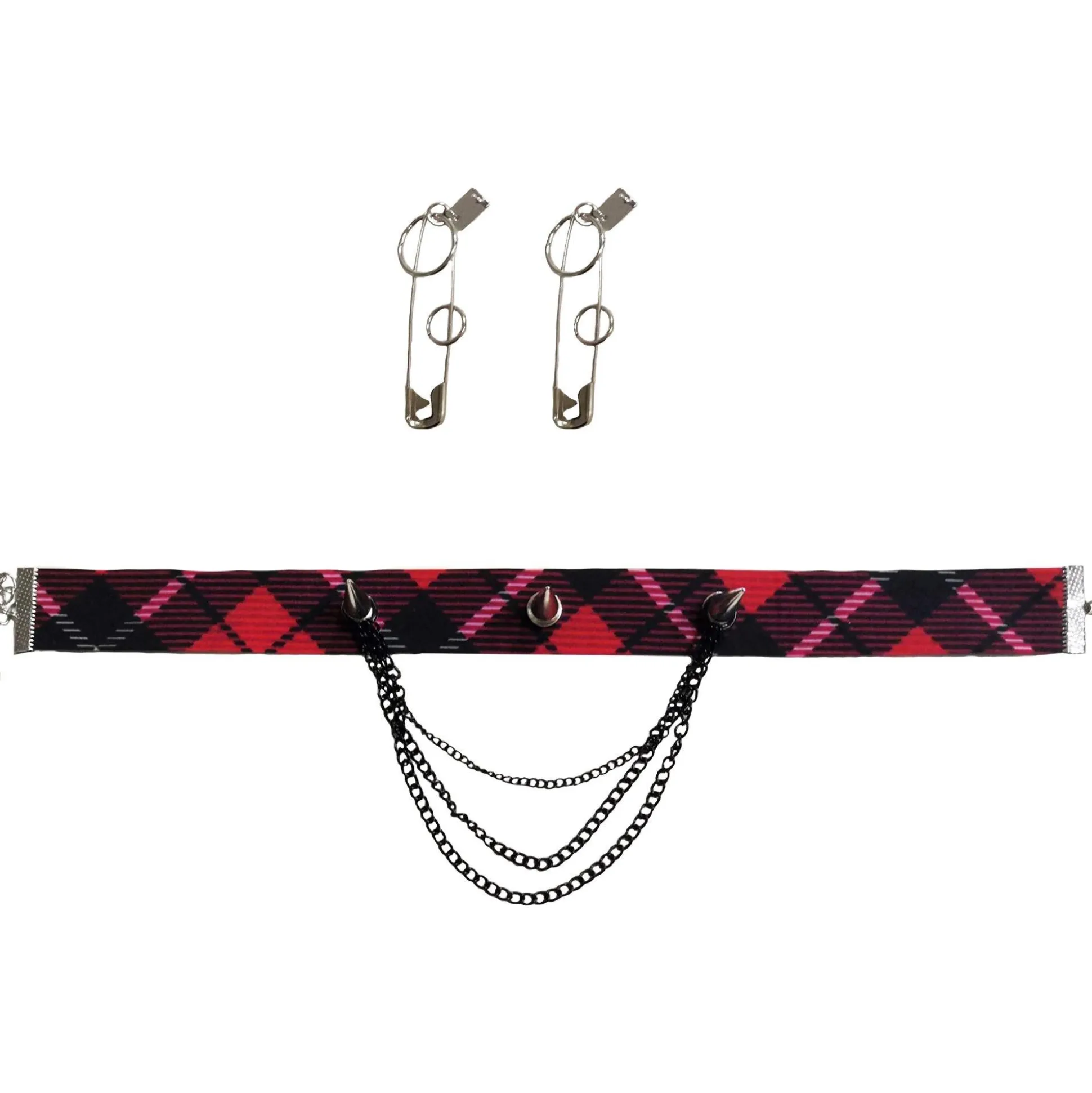 Cheap Plaid Punk Jewelry Set, 3Pc Jewelry
