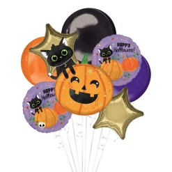 Party City Premium Black Cat & Pumpkin Halloween Foil Balloon Bouquet, 8Pc| Balloons