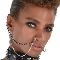 Store Punk Jewelry Set, 3Pc - Safety Pin Earrings & Nose To Ear Chain Jewelry