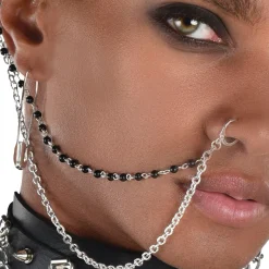 Store Punk Jewelry Set, 3Pc - Safety Pin Earrings & Nose To Ear Chain Jewelry