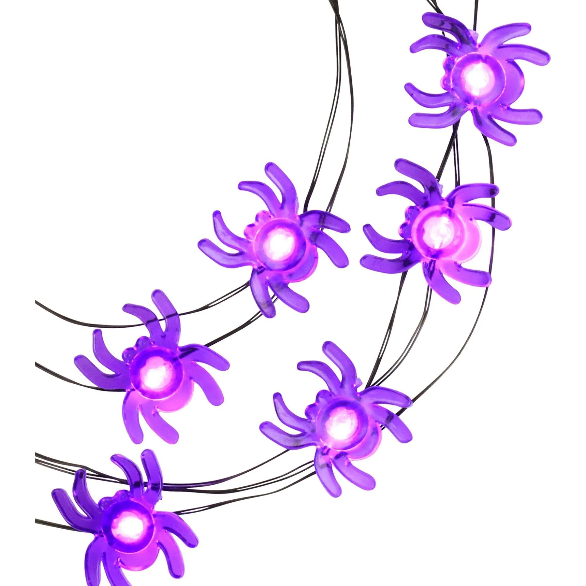 Party City Purple Spider Halloween Led Plastic String Lights, 20 Bulbs, 6.3Ft| Spiderweb Night