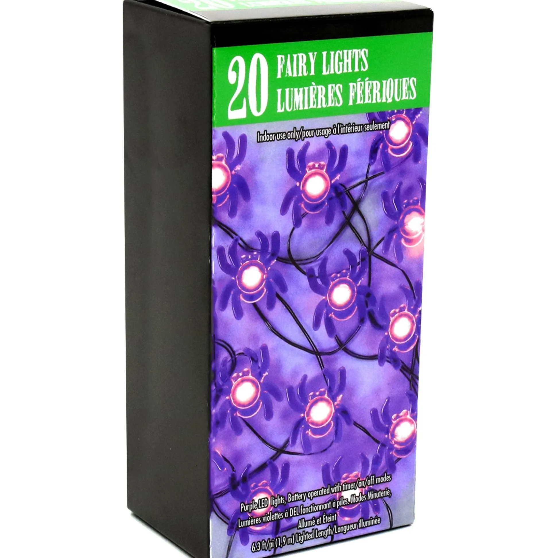 Party City Purple Spider Halloween Led Plastic String Lights, 20 Bulbs, 6.3Ft| Spiderweb Night