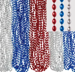 Sale Red, Silver & Blue Bead Necklaces, 50Ct Jewelry