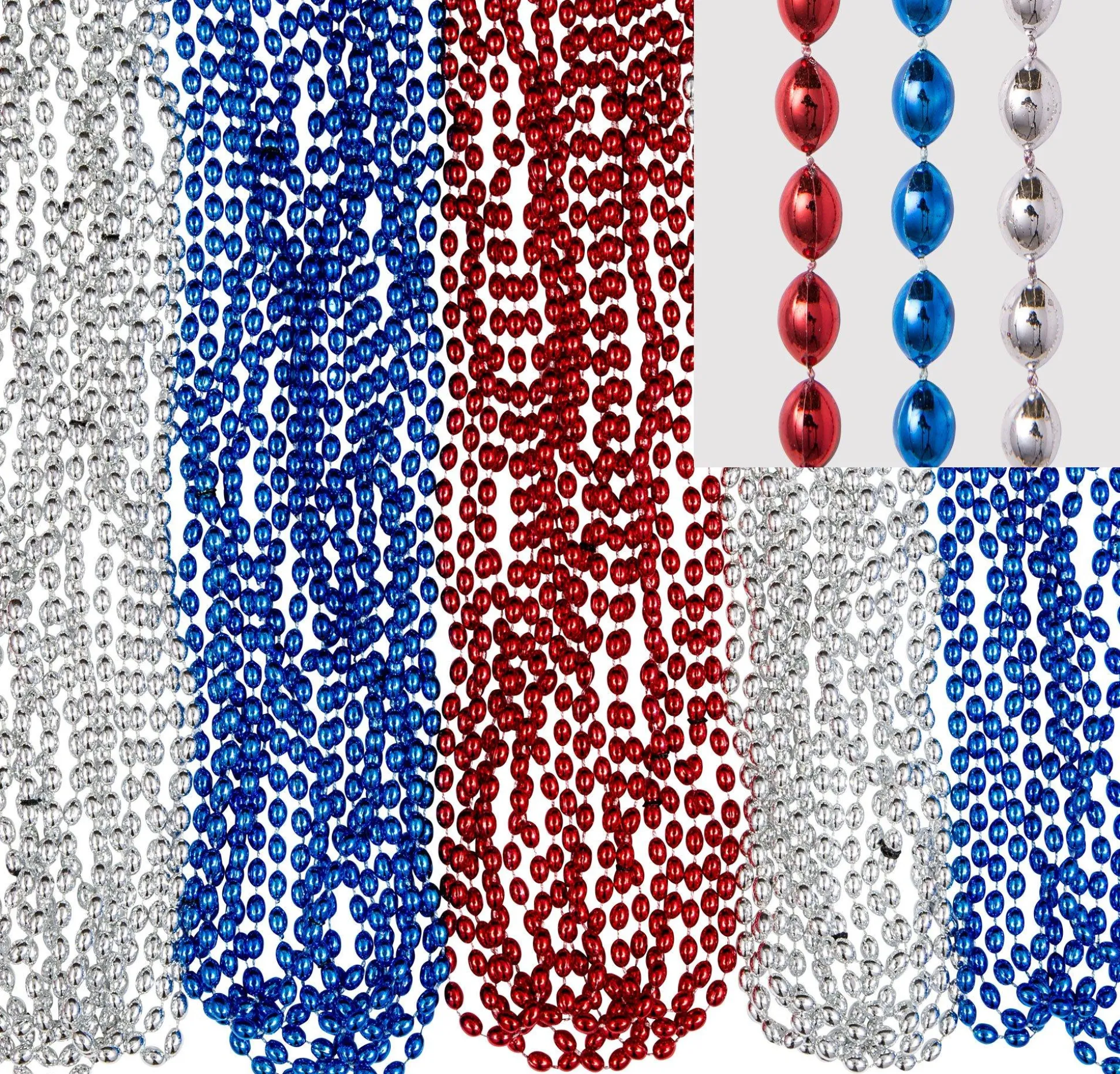 Sale Red, Silver & Blue Bead Necklaces, 50Ct Jewelry