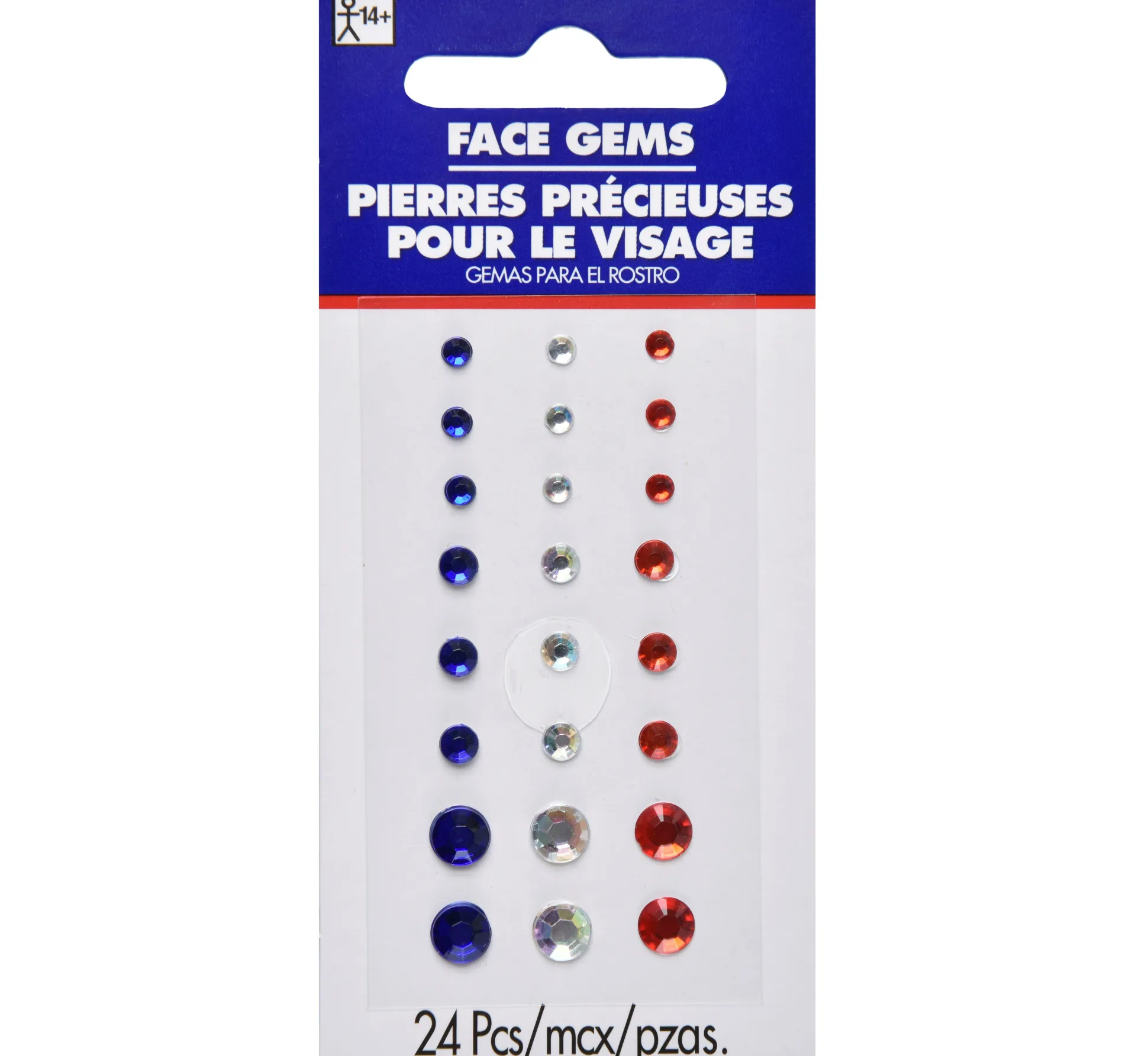 Online Red, White, & Blue Face Gems, 24Pc Makeup