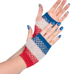 Clearance Red, White & Blue Fishnet Glovelettes Gloves