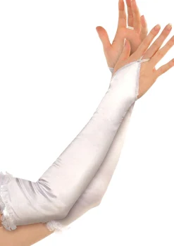 Sale Satin White Arm Warmers Gloves