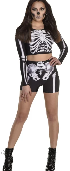 Best Sale Skeleton Crop Top & Biker Shorts Set For Adults Women Sexy