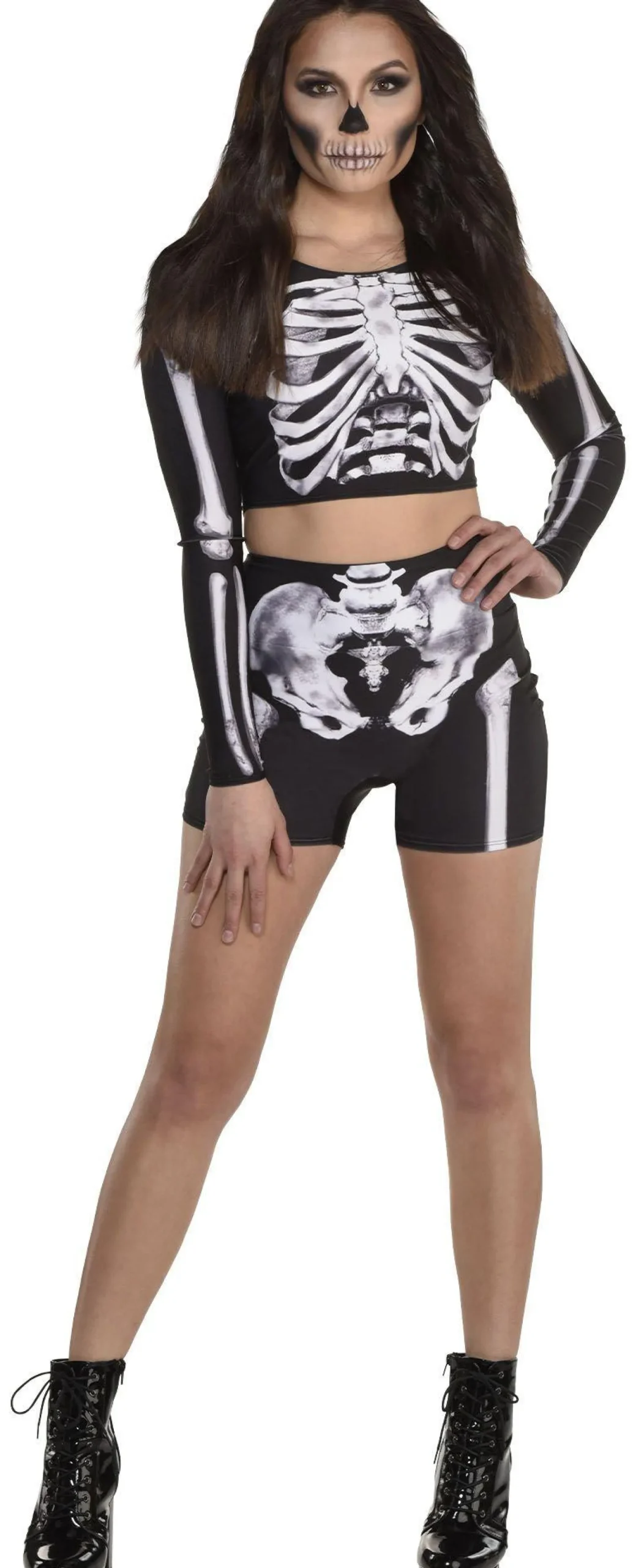 Best Sale Skeleton Crop Top & Biker Shorts Set For Adults Women Sexy