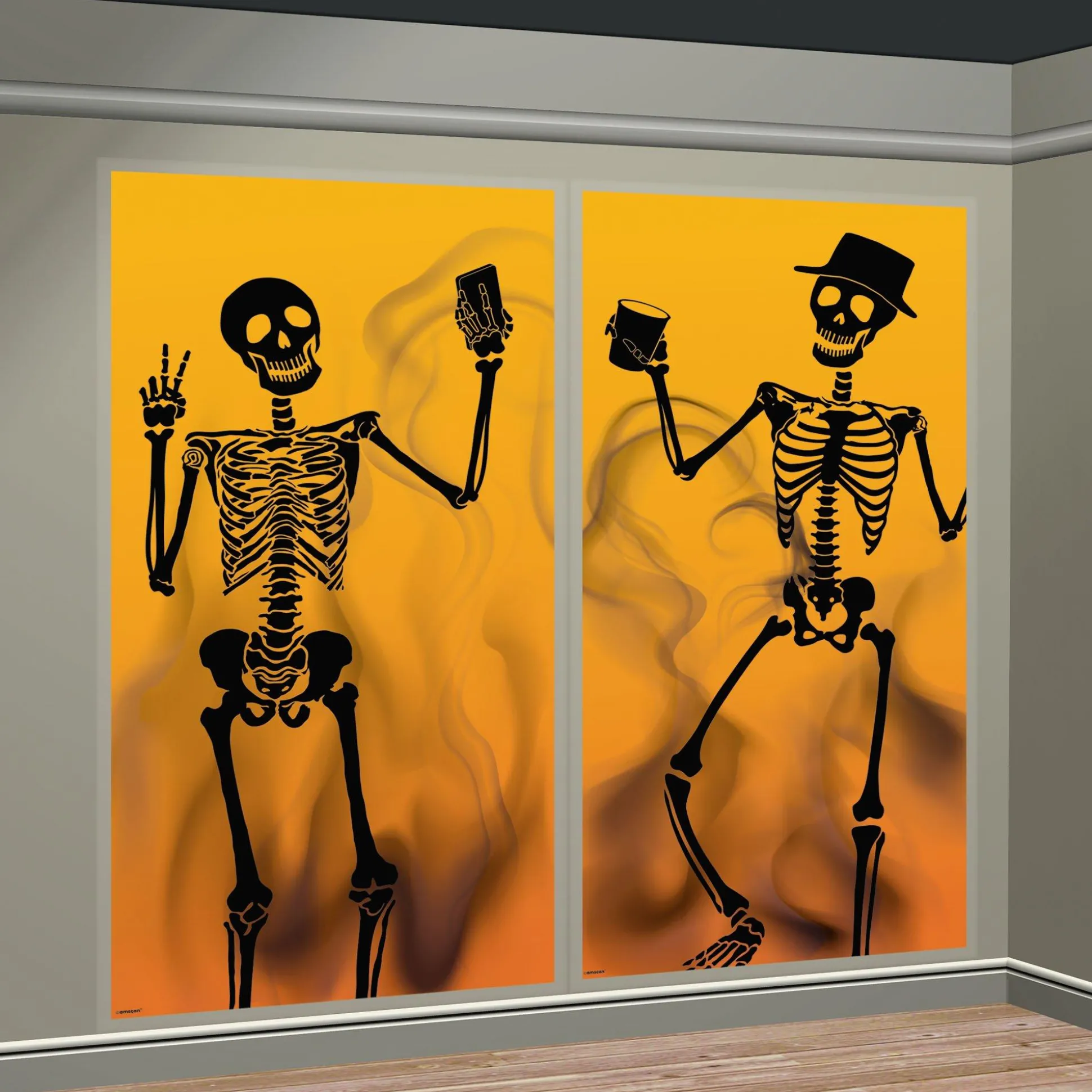 Party City Skeleton Party Window Silhouette Plastic Scene Setters, 33In X 65In, 2Pc| Decorations