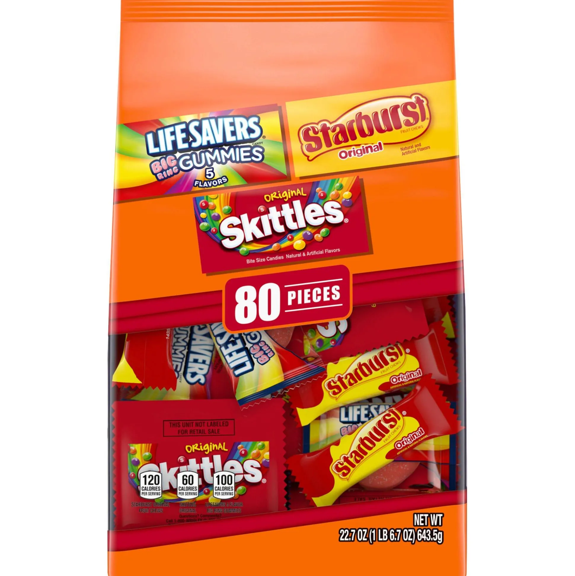Flash Sale Skittles, Starburst, & Life Savers Gummies Fun Size Variety Bag, 22.7Oz, 80Pc Bulk Candy