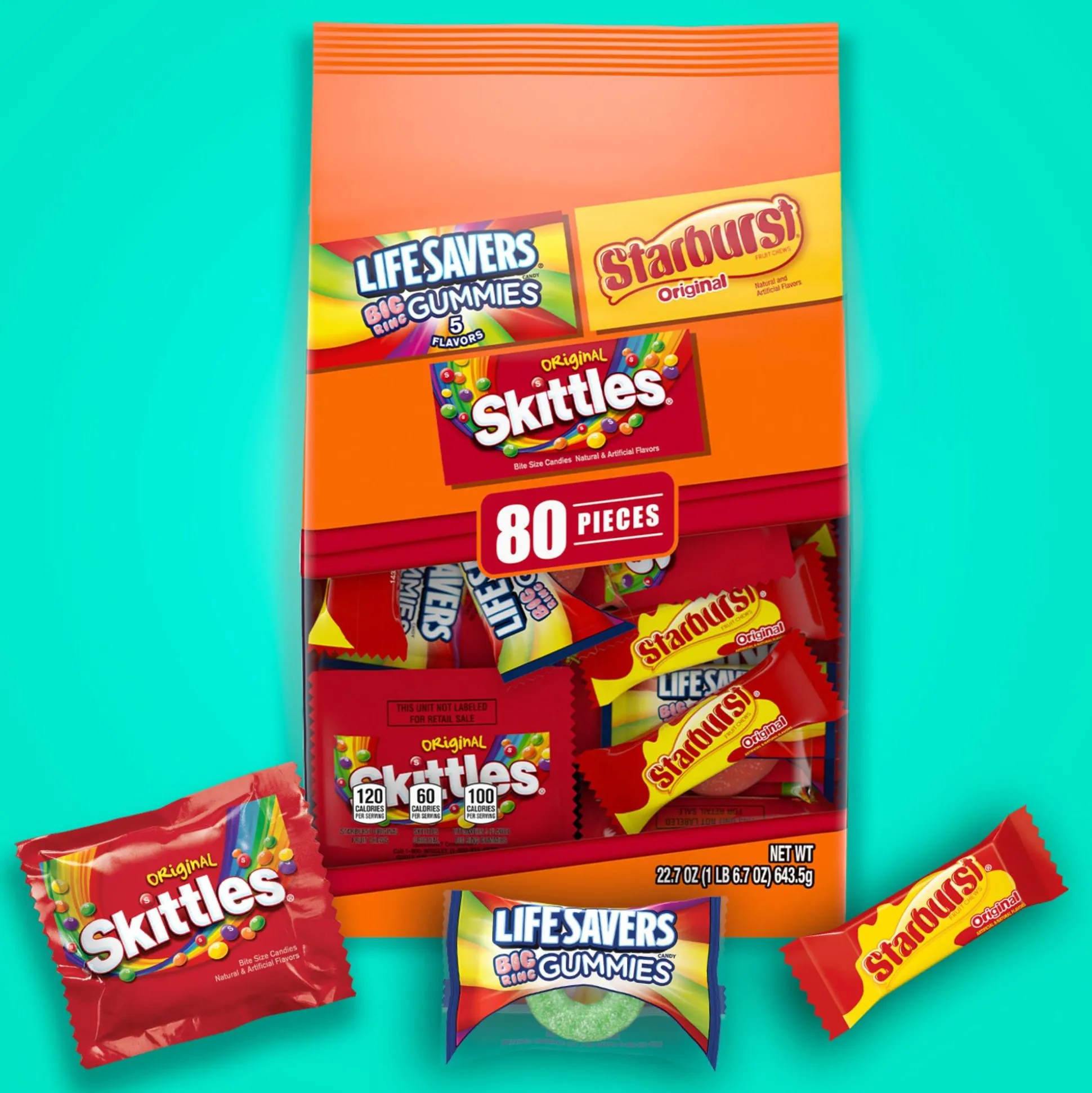 Flash Sale Skittles, Starburst, & Life Savers Gummies Fun Size Variety Bag, 22.7Oz, 80Pc Bulk Candy