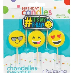 Hot Smiley Birthday Toothpick Candles 4Ct Baking Supplies