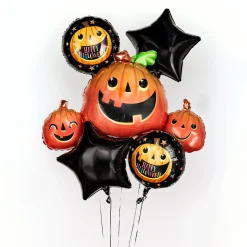 Party City Smiley Pumpkin Halloween Foil Balloon Bouquet, 5Pc| Balloons