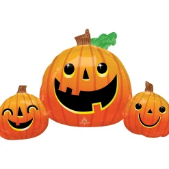 Party City Smiling Halloween Jack-O'-Lantern Trio Foil Balloon, 35In X 22In| Balloons