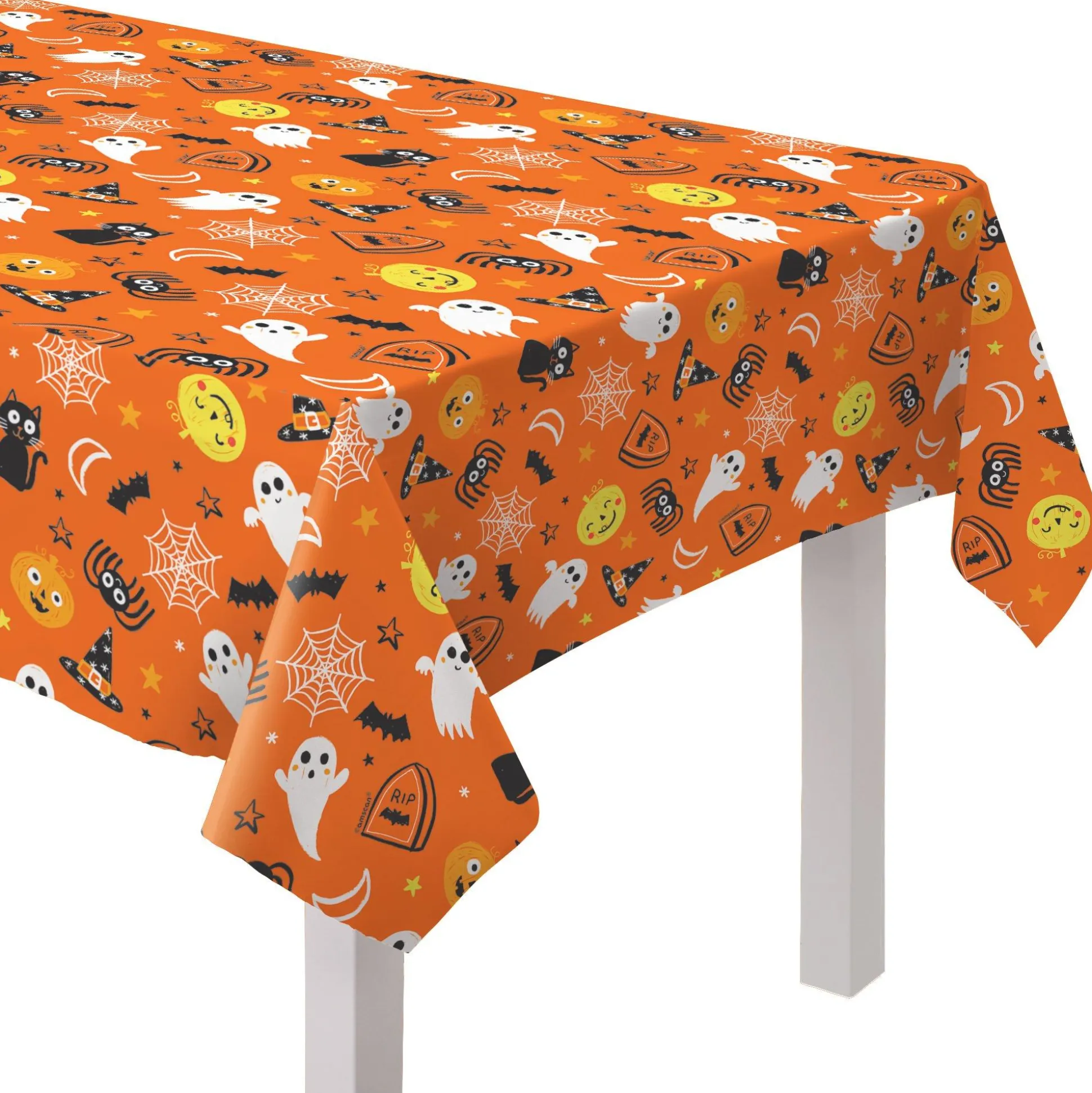 Party City Spooky Friends Halloween Flannel-Backed Vinyl Tablecloth, 52In X 90In| Tableware & Serveware