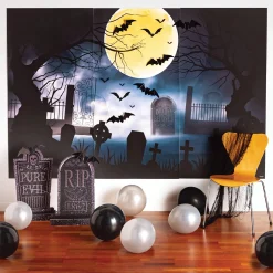 Party City Spooky Moonlit Cemetery Halloween Backdrop Kit, 100In X 65In| Window & Wall Décor