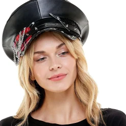 Shop Studded Black Leather Punk Hat Hats