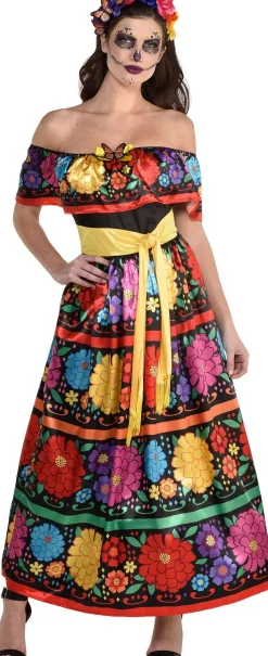 Clearance Sugar Skull Beauty Costume For Adults - Day Of The Dead Women Scary
