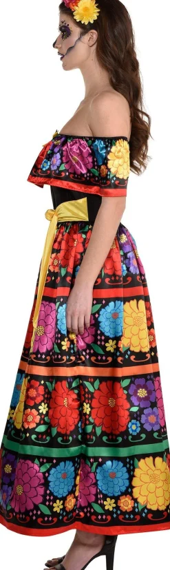 Clearance Sugar Skull Beauty Costume For Adults - Day Of The Dead Women Scary