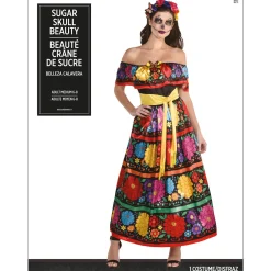 Clearance Sugar Skull Beauty Costume For Adults - Day Of The Dead Women Scary