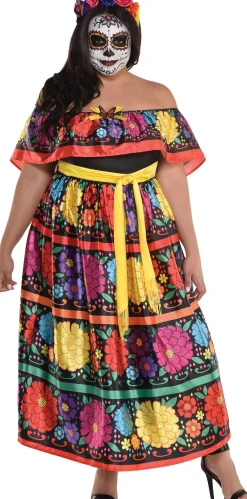 Cheap Sugar Skull Beauty Plus Size Costume For Adults - Day Of The Dead Plus Size Costumes