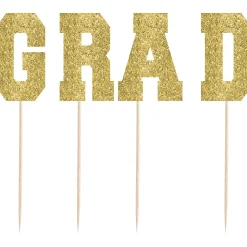 Outlet Tall Glitter Gold Grad Party Picks 4Ct Baking Supplies