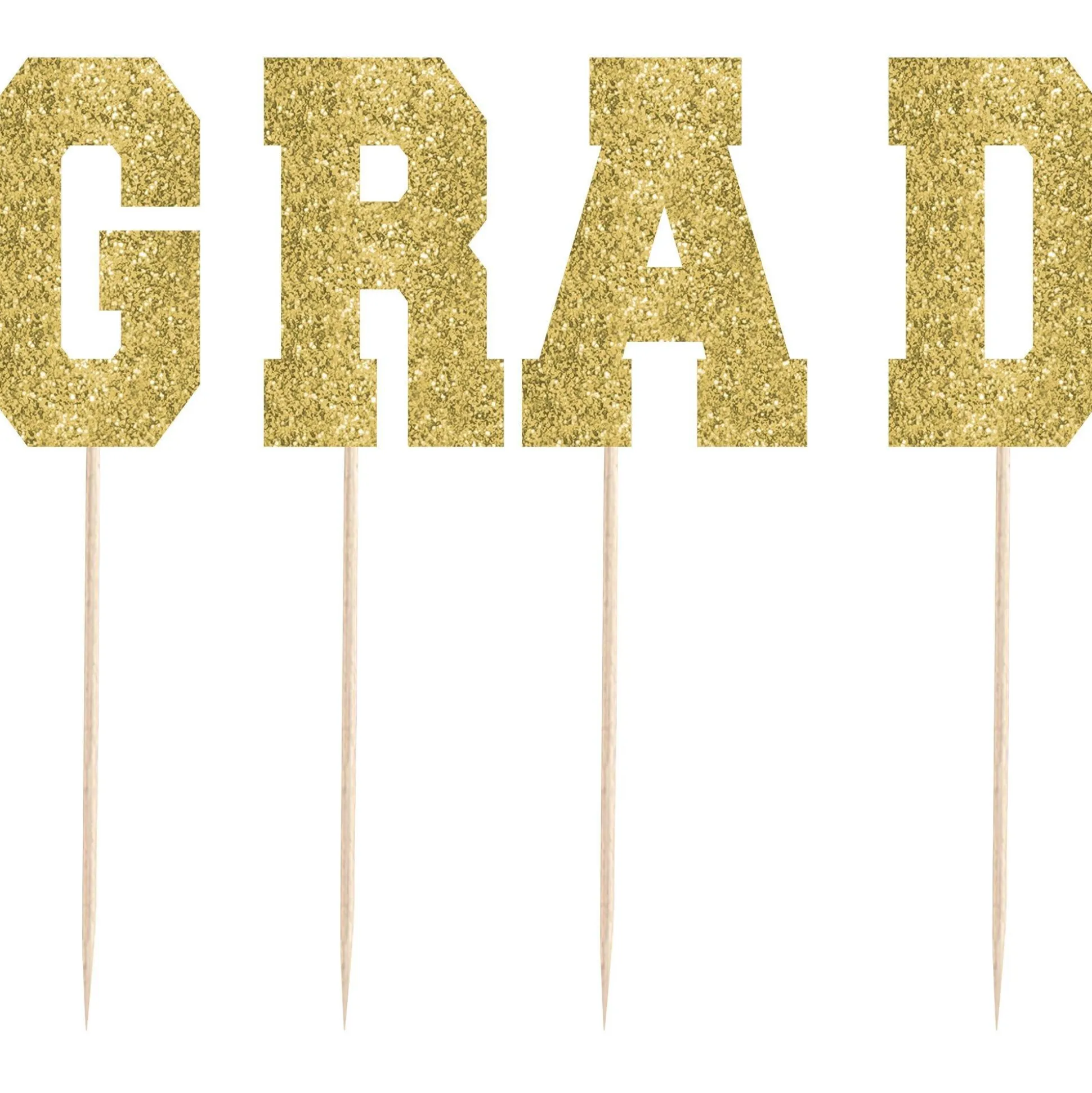 Outlet Tall Glitter Gold Grad Party Picks 4Ct Baking Supplies