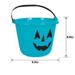 Party City Teal Jack-O'-Lantern Plastic Treat Bucket, 8.8In X 6.8In| Trick-Or-Treat Bags & Buckets