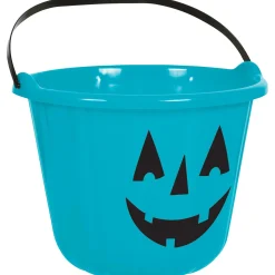 Party City Teal Jack-O'-Lantern Plastic Treat Bucket, 8.8In X 6.8In| Favors & Favor Bags